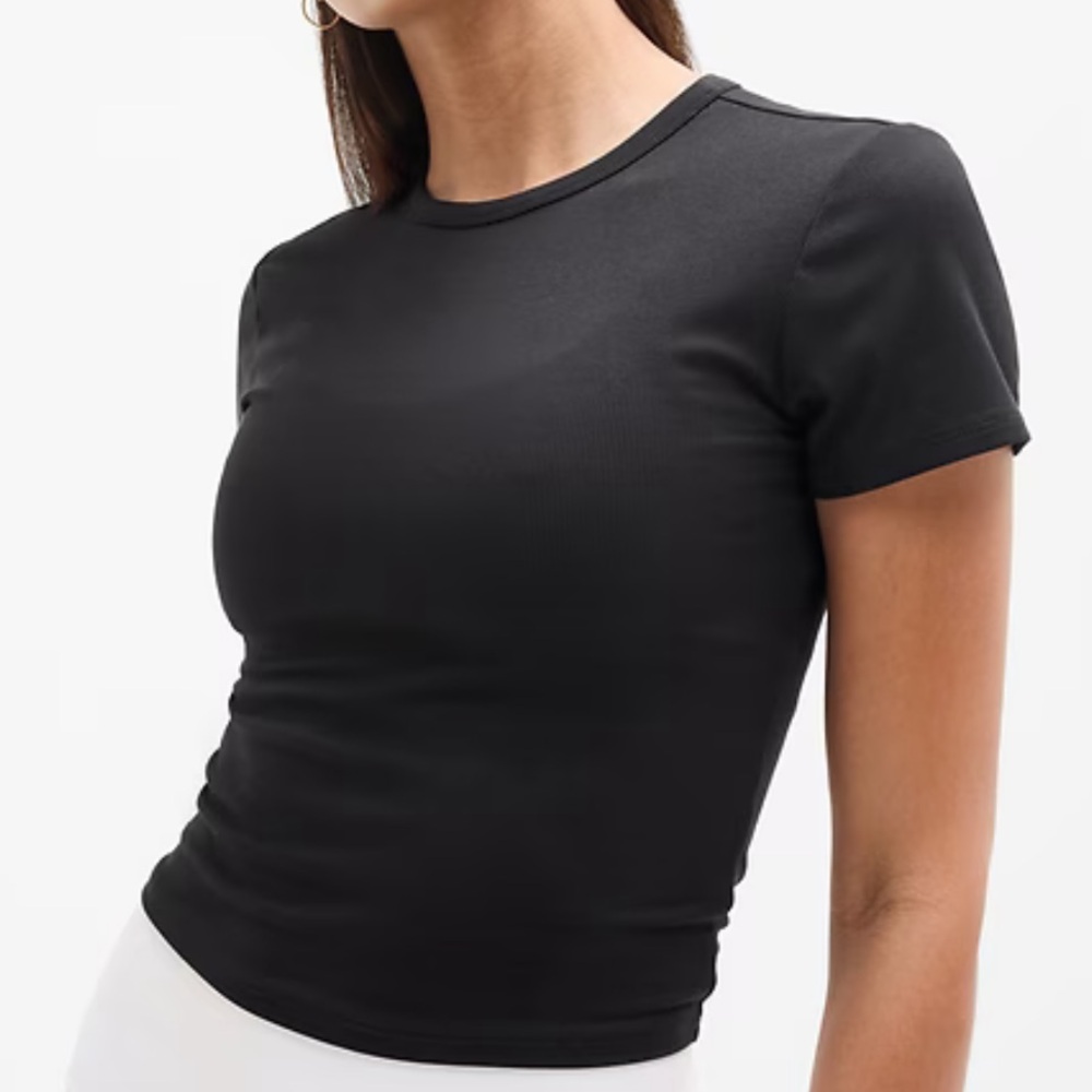 Athleta Signature Rib Crop Tee XL Black‎ New With Tags